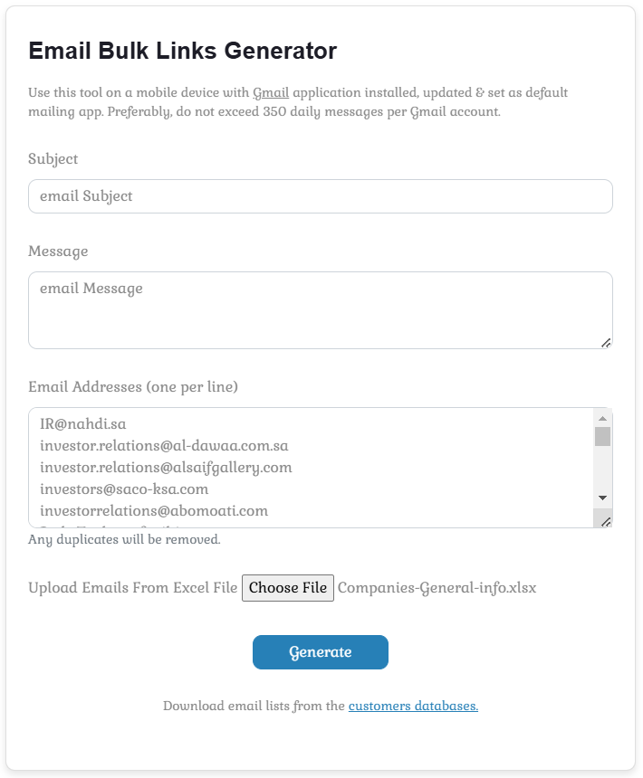 bulk email links generator