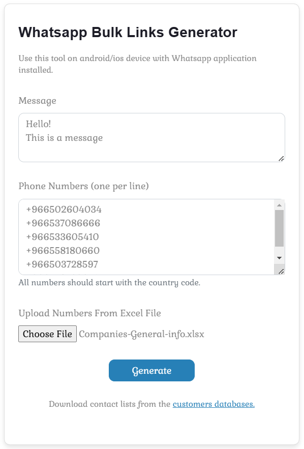 bulk whatsapp links generator